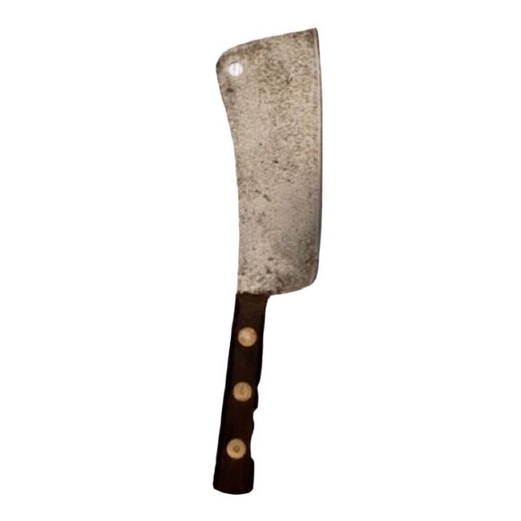 Vintage Antique Meat Cleaver w Wood Handle 3 Brass Pin 12 Inch - Picture 1 of 16